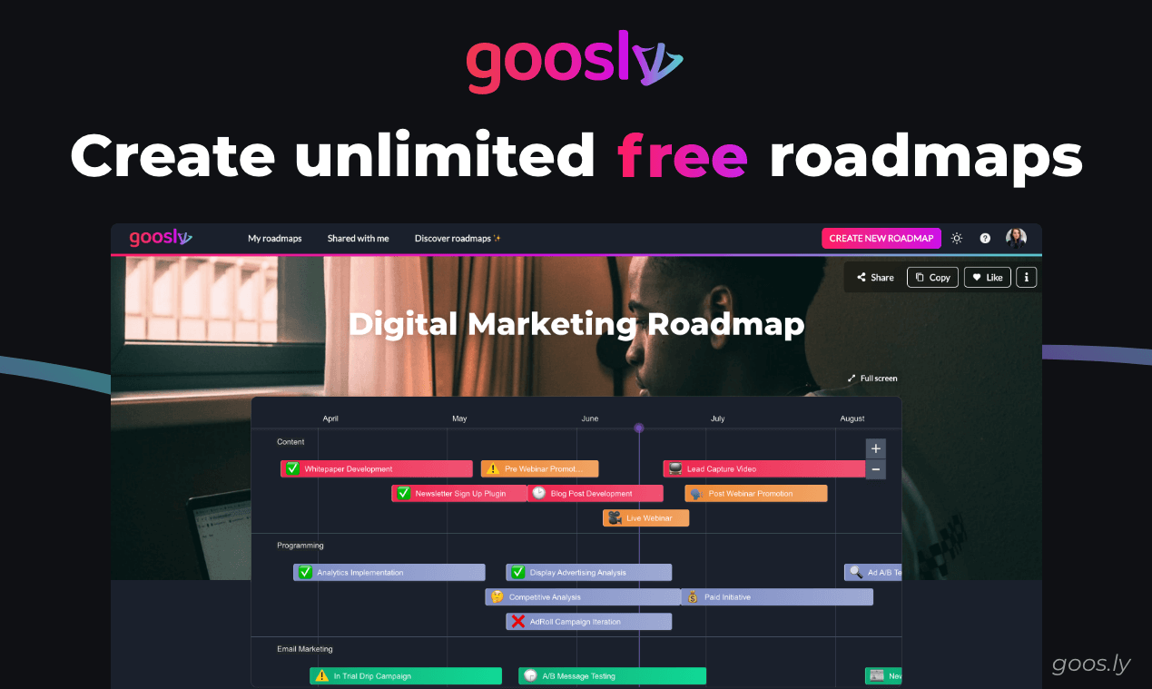 Unlimited free roadmaps for your work and personal life on Goos.ly